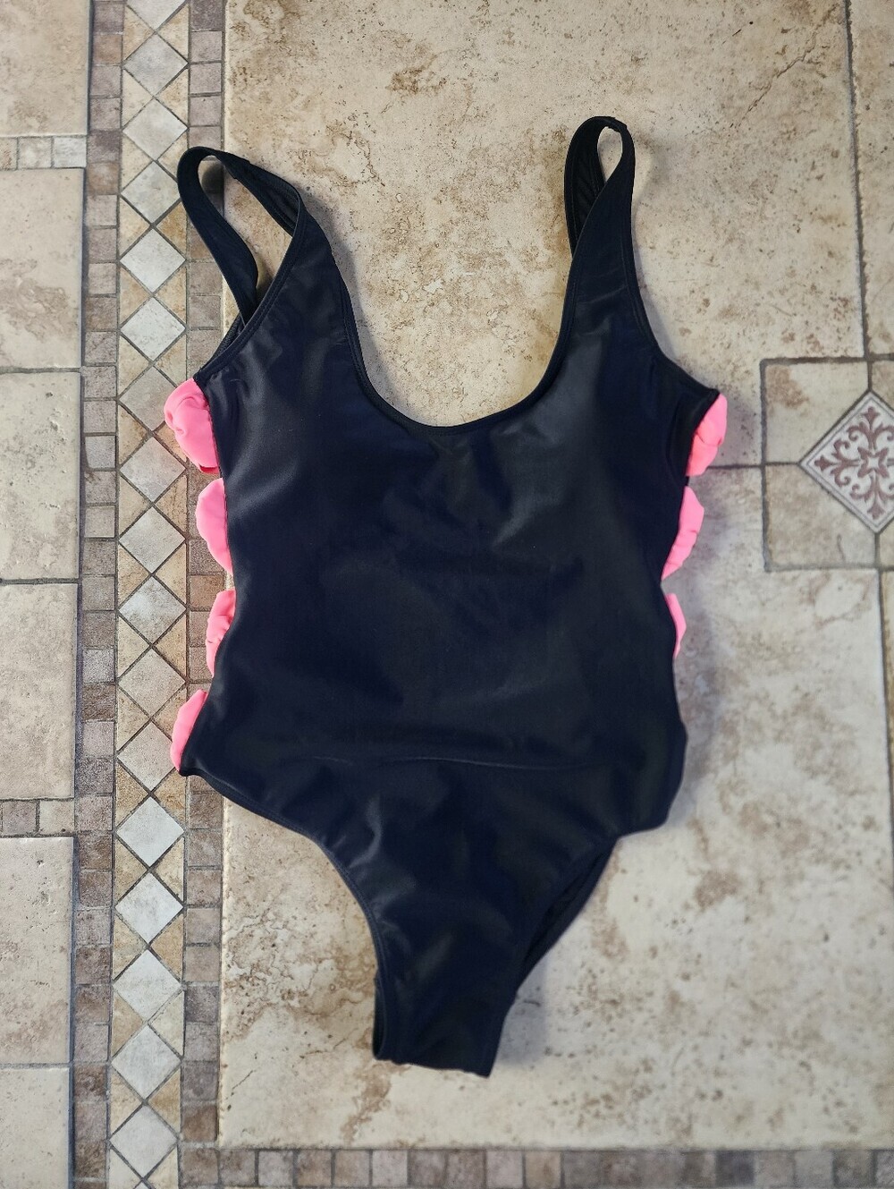 Black One-Piece Swimsuit with Pink Bows